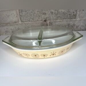 Pyrex Dandelion Duet 1.5 Qt Divided Casserole w/ Lid – MCM Vintage RARE